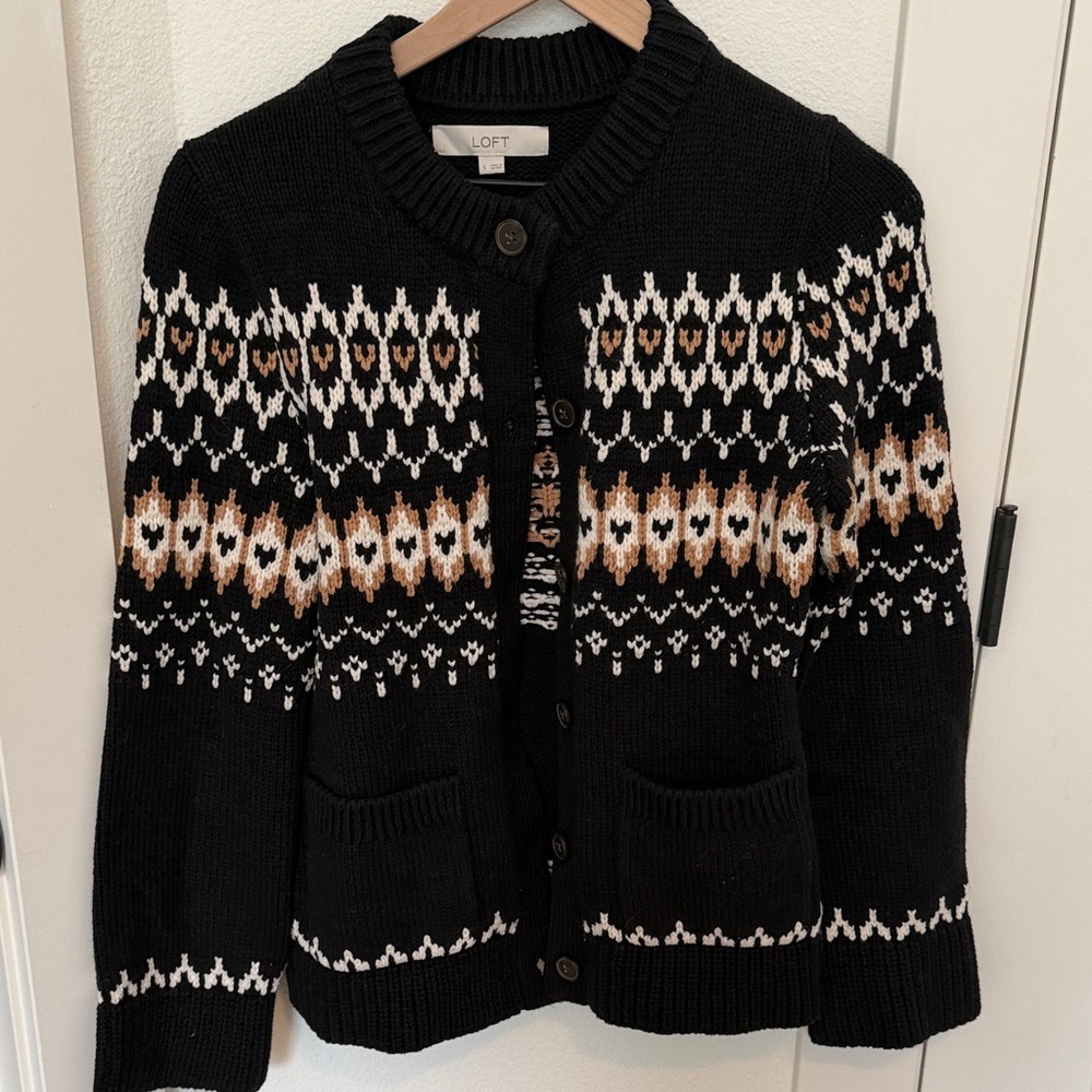 LOFT Black and White Patterned Cardigan